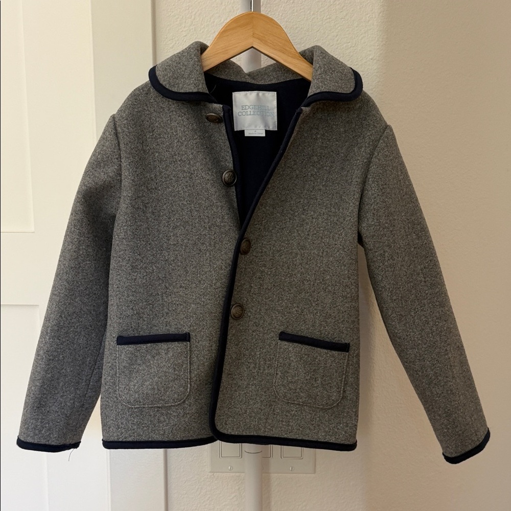Edgehill Collection Grey Kids Peacoat with Navy Trim